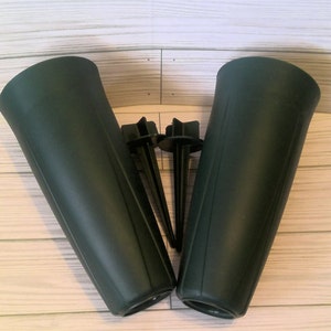 Set of 2 Memorial Cemetery Dark Green Plastic Vase with ground stakes, cemetery flowers, floral stakes, flower vases, memorial flowers