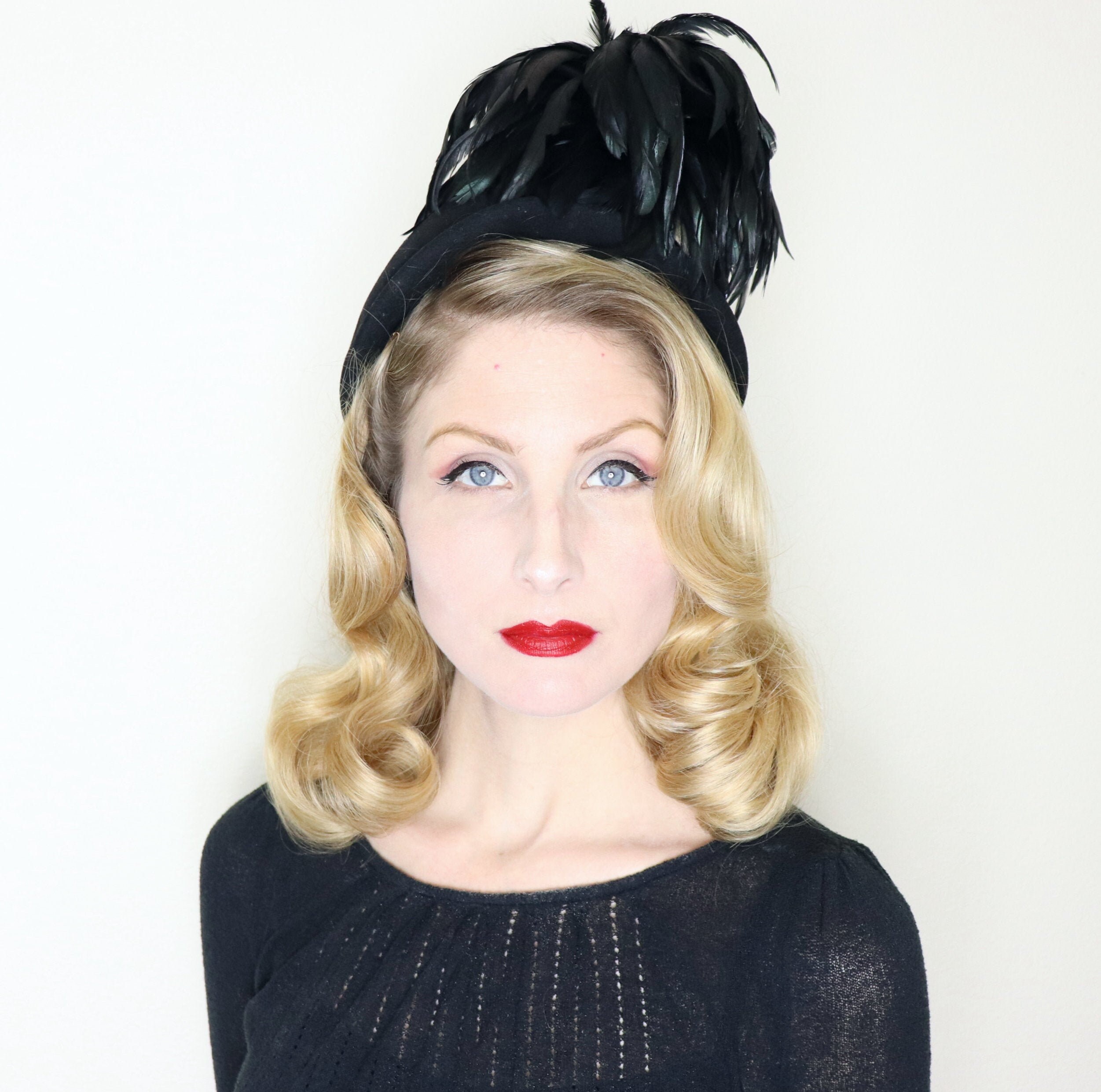 Vintage 1940s Hat / 40s Hat / Black 