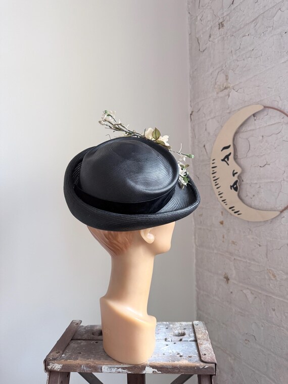 Vintage 1940s Hat - 40s straw hat - black hat - f… - image 6