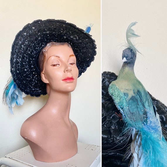 Vintage 1950s Hat / Vintage bird hat / 50s straw … - image 4