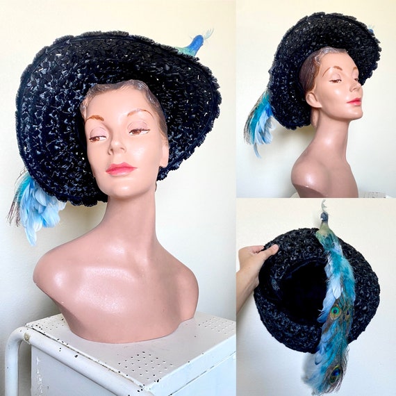 Vintage 1950s Hat / Vintage bird hat / 50s straw … - image 1