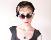 1950's Fascinator / Vintage / Feather / Hat / Ballet Headpiece / French / Couture / Drama