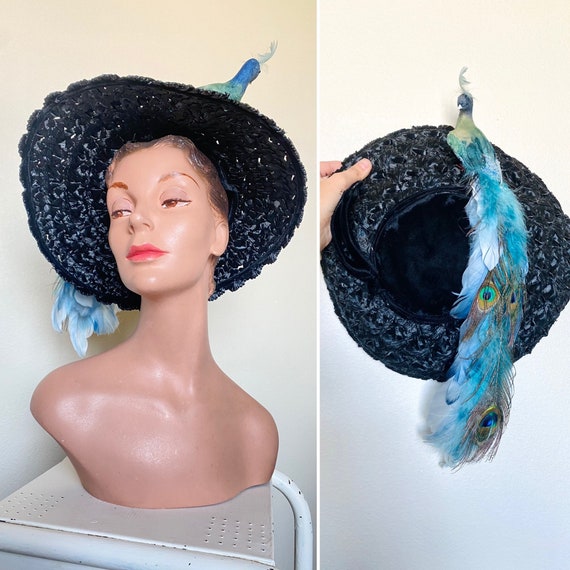 Vintage 1950s Hat / Vintage bird hat / 50s straw … - image 2