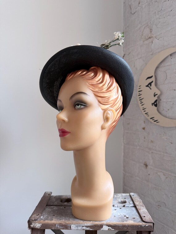Vintage 1940s Hat - 40s straw hat - black hat - f… - image 8