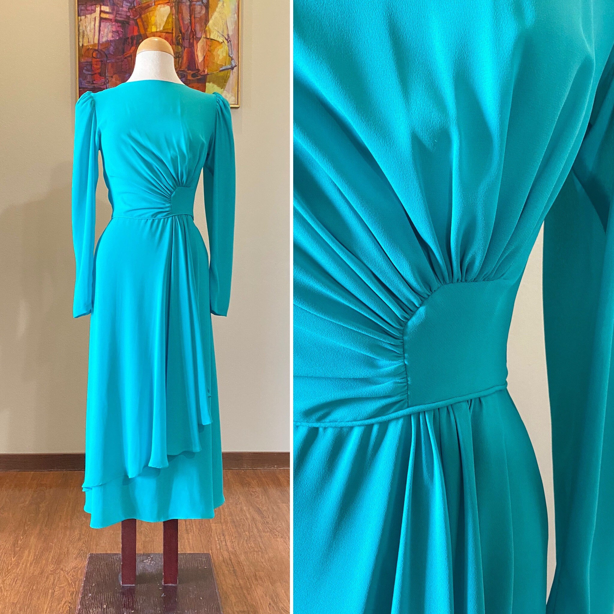 Emma Domb Dress / Vintage 1970s Dress / Aqua Chiffon / Semi | Etsy