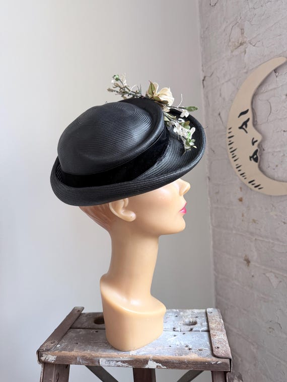 Vintage 1940s Hat - 40s straw hat - black hat - f… - image 10