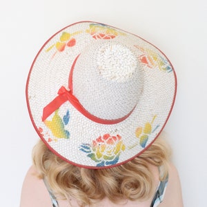 Vintage 1940s Garden hat / 40s beach hat / Birds and roses / Painted / RARE