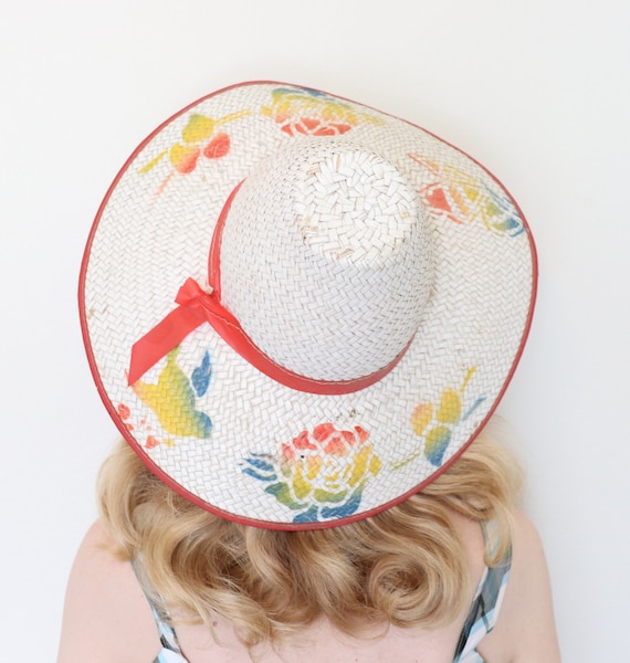 Vintage 1940s Garden hat / 40s beach hat / Birds a
