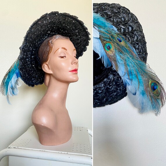 Vintage 1950s Hat / Vintage bird hat / 50s straw … - image 3