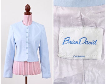 1950s VINTAGE Blazer / 50s Blazer / Blue / linen  / Pastel / CUTE