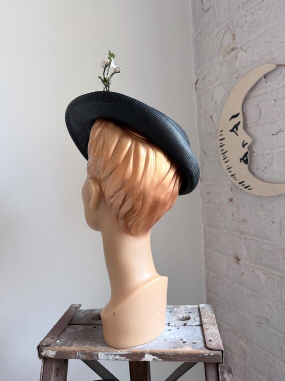 Vintage 1940s Hat - 40s straw hat - black hat - f… - image 5