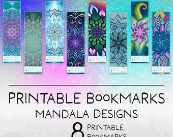 8 Printable Mandala Bookmarks - Digital Downloads