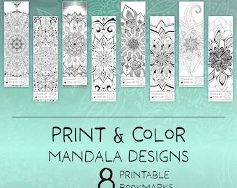 8 Print and Color Bookmarks - Mandala designs - Digital Download