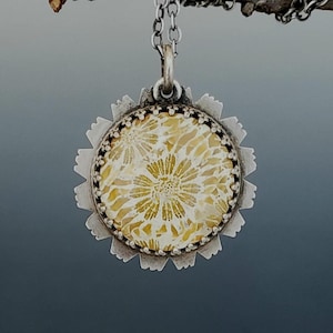 Fossil Coral Flower Necklace: Sterling Silver Gemstone Pendant