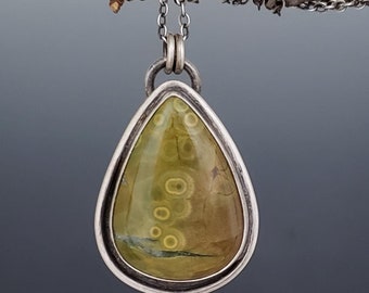 Ocean Jasper Sterling Silver Pendant Necklace: Handmade Silversmith Jewelry