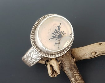 dendritic agate ring sterling silver, handmade jewelry, unique gifts for women, birthday gifts for her, silversmith jewelry, artisan jewelry