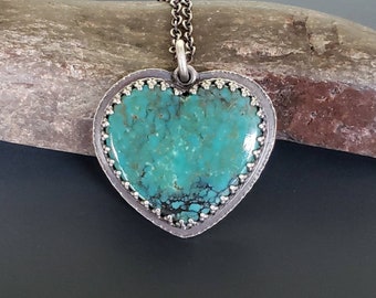 turquoise heart necklace sterling silver, December birthstone jewelry, unique gifts for women, mothers day gift from kids, handmade jewelry