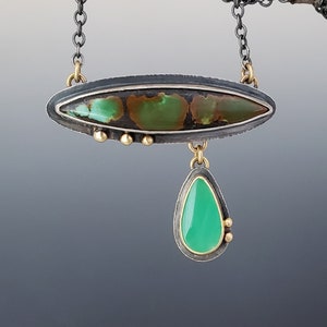 Turquoise Chrysoprase Necklace: Sterling Silver 18K Gold Artisan Jewelry