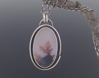 dendritic agate pendant, dendrite agate fine jewelry, sterling silver necklace, unique gifts for women, birthday gifts mom, artisan jewelry