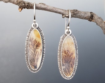dendritic agate earrings for women, gemstone earrings sterling silver, unique earrings dangle, handmade jewelry, birthday gifts for her