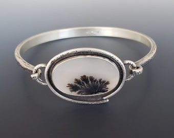 bracelets for women, dendritic agate bracelet, hand forged silver jewelry, gemstone bracelet sterling silver, unique gifts, silversmith