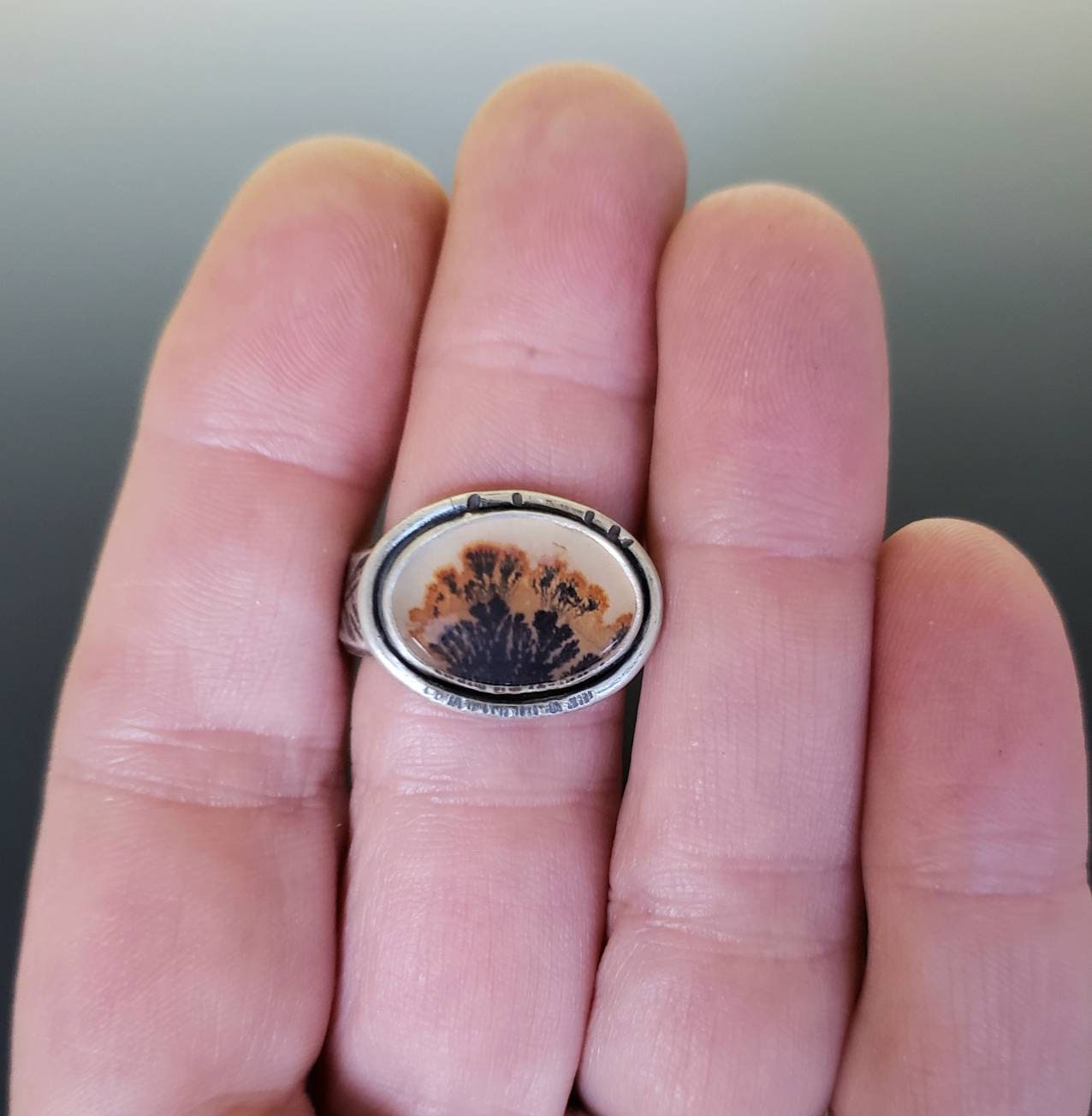 Sterling Silver Oval Dendritic Agate Ring — EMW Metalworks Artisan