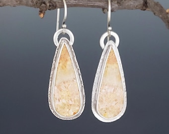 Fossil Coral Dangle Earrings, Sterling Silver Handmade Artisan Jewelry