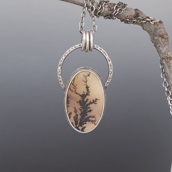 dendritic agate pendant necklace sterling silver, handmade jewelry, unique gifts for women, Christmas gifts for mom, artisan jewelry,