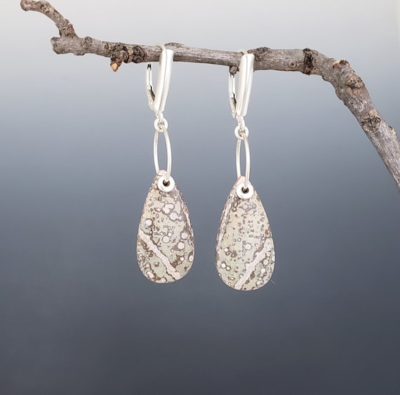Leopard Skin Jasper Sterling Silver Dangle Earrings: Handmade Artisan Jewelry