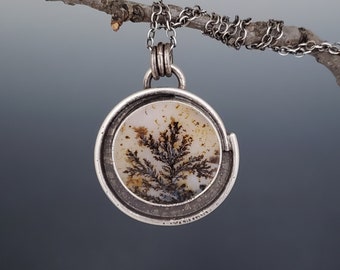 dendritic agate pendant sterling silver, statement necklaces for women, one of a kind jewelry, birthday gift for her, silversmith