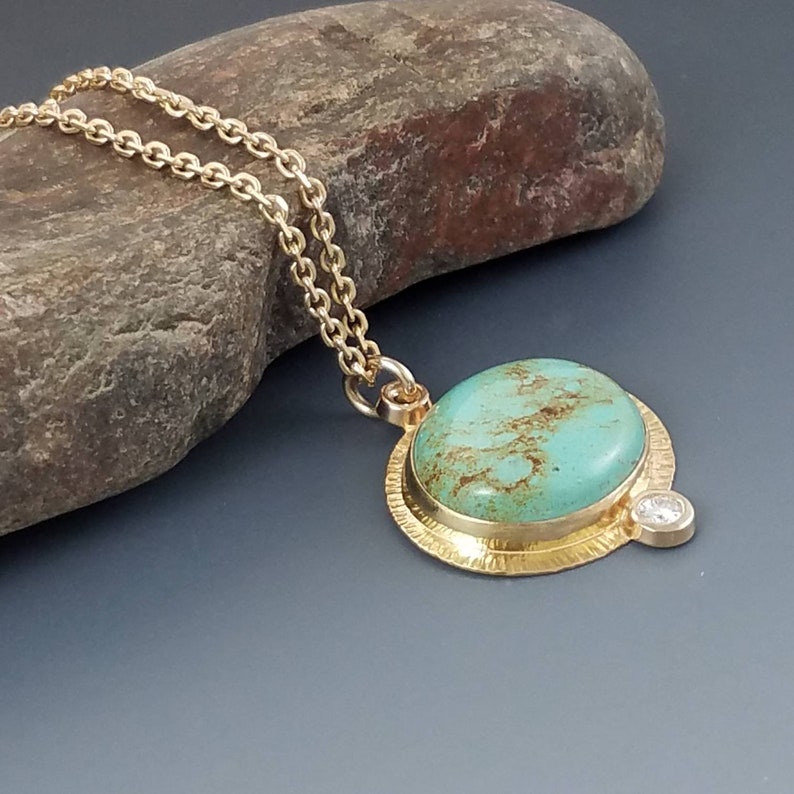 Genuine turquoise necklace 14k gold necklace for women 50th Etsy