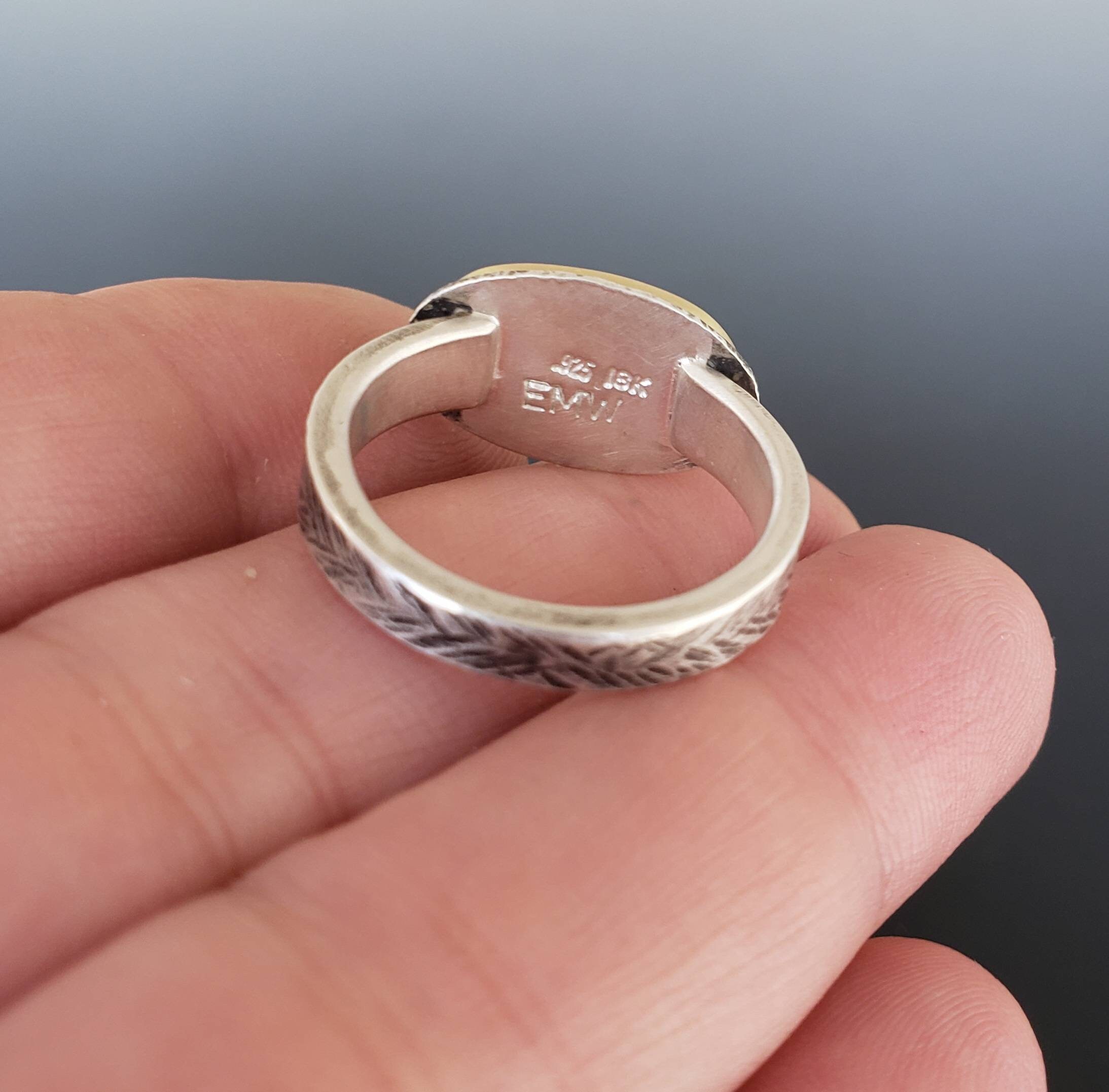 Kingman Turquoise Sterling Silver and 18K Gold Ring — EMW Metalworks