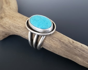 large blue turquoise ring sterling silver, statement rings for women, southwestern jewelry, birthday gifts for her, handmade artisan jewelry