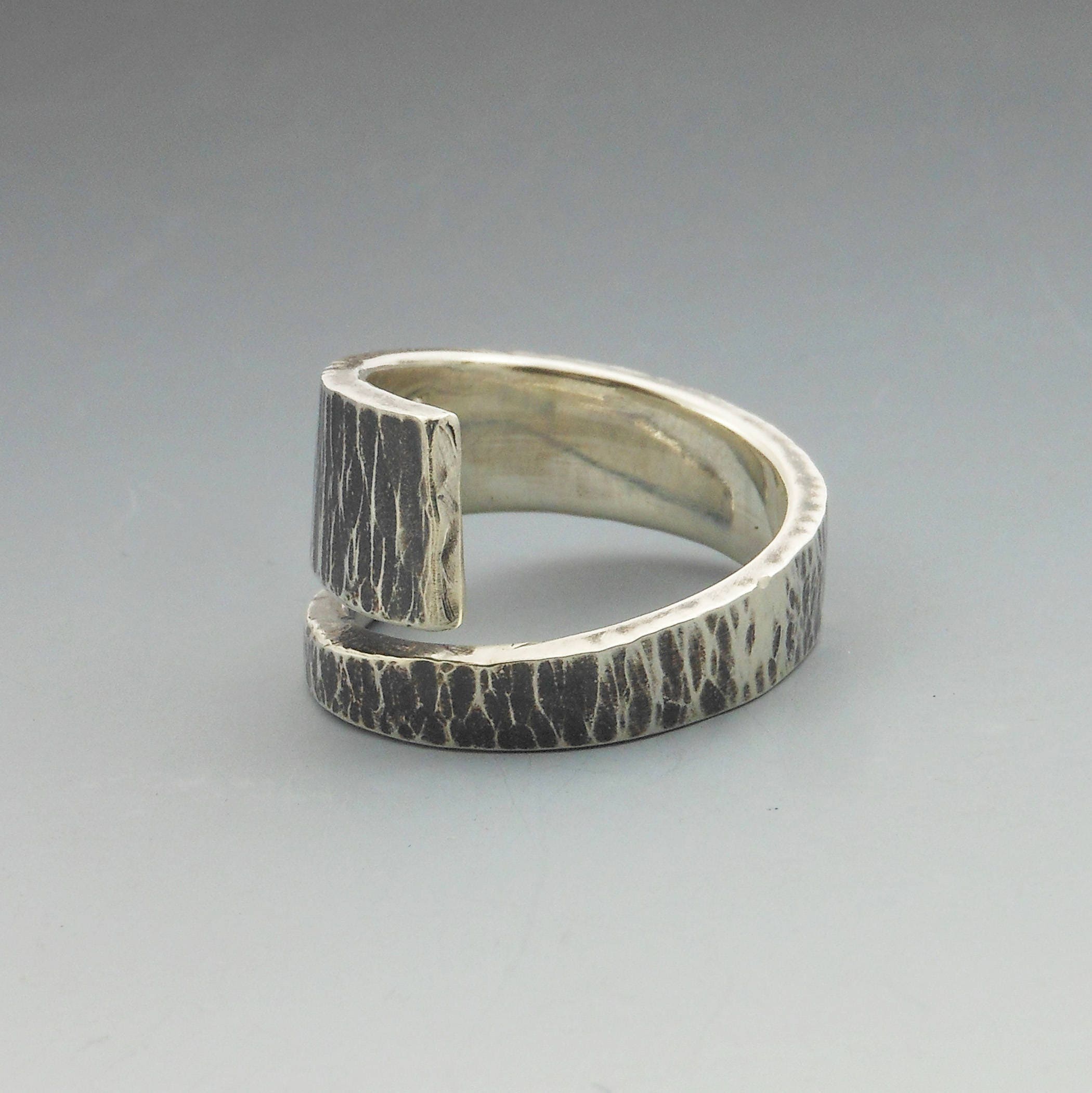 Sterling silver tree bark ring artisan jewelry ring wide Etsy