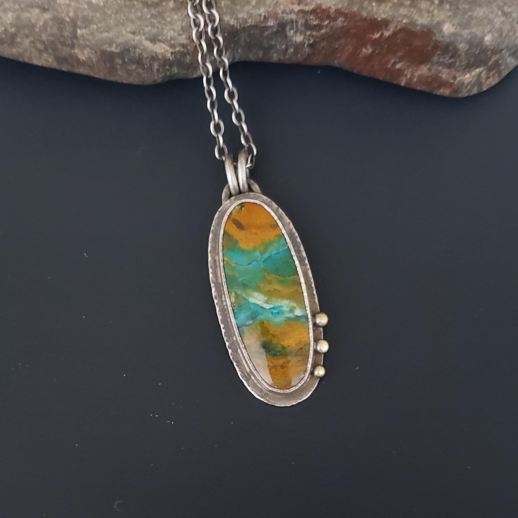 クリスタルオパール　化石 シルバー ペンダント 天然ブルー化石オパールウッドストーン .925 スターリング