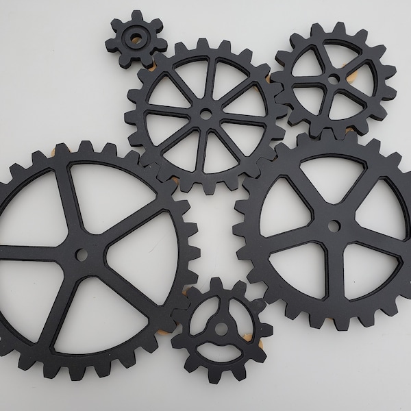 Six Gear Wall - Black -  Steampunk Industrial Americana Cog Wheel Cogs Gears Sprocket Farm Art Steampunk Decor Steampunk Wall Decor Stem