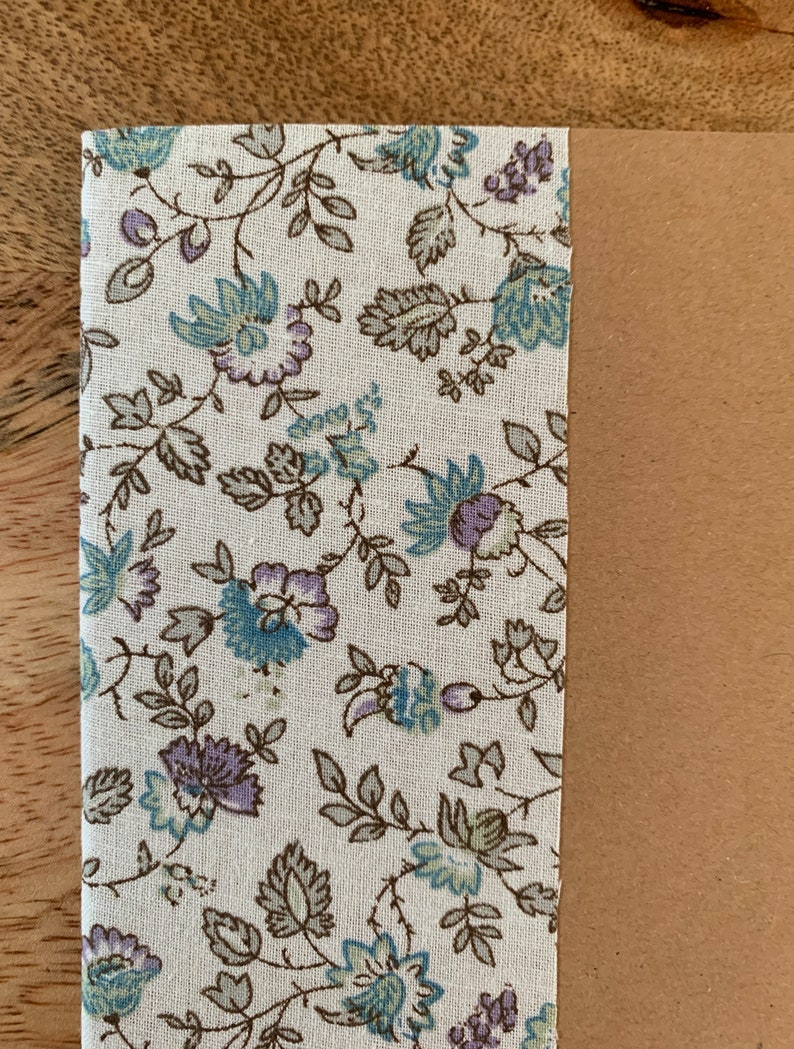 A5 format lined notebook Kraft and cotton fabric with floral pattern image 4