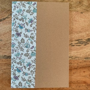 A5 format lined notebook Kraft and cotton fabric with floral pattern image 2