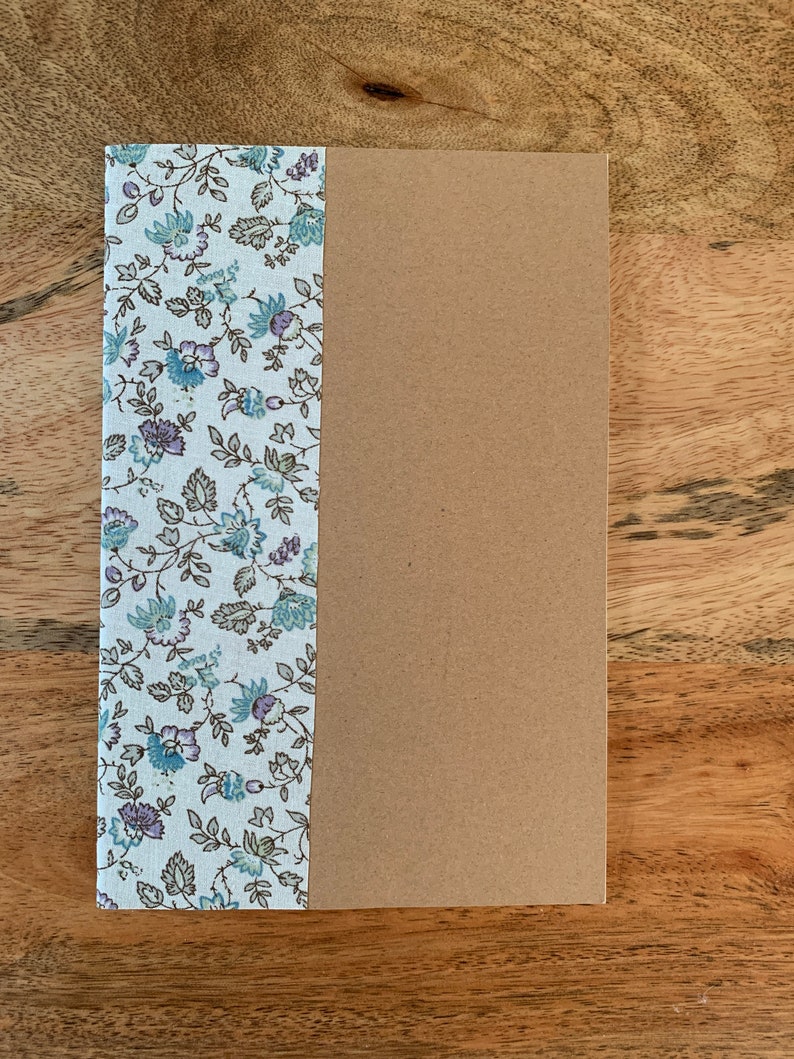 A5 format lined notebook Kraft and cotton fabric with floral pattern image 2