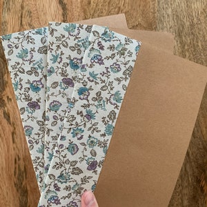 A5 format lined notebook Kraft and cotton fabric with floral pattern image 1