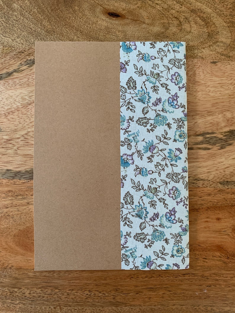 A5 format lined notebook Kraft and cotton fabric with floral pattern image 3