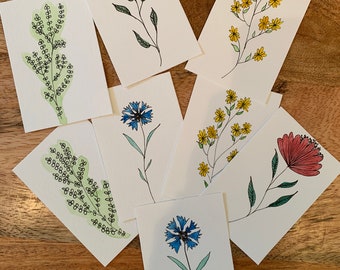 Set of 8 small hand-painted cards