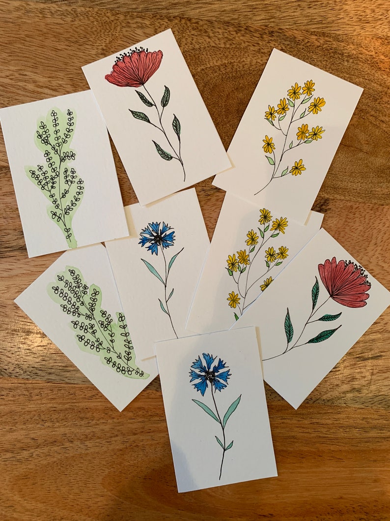 Set of 8 small hand-painted cards image 1