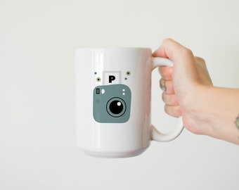 Custom Camera Letter Mug, Personalized Monogram Mug, Custom Monogram Mug, Personalized Camera Mug, Custom Camera Mug