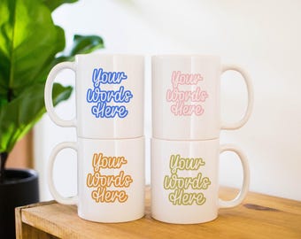 Taza personalizada con texto en cursiva: Taza de café de cerámica con palabra personalizada
