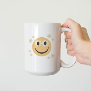 Flower Smiley Face Mug: 11oz or 15oz Ceramic Coffee Cup