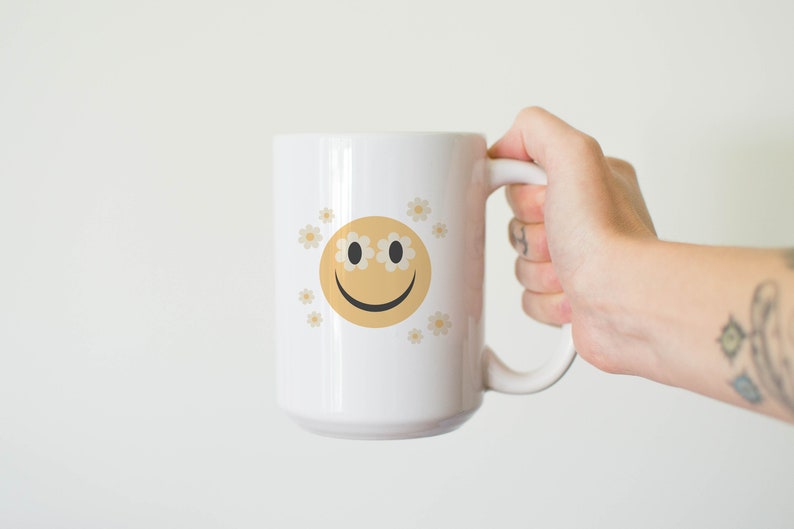 Flower Smiley Face Mug Smiley Face Mug Flower Mug Smiley Etsy