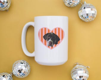 Taza personalizada con foto de mascota y corazón a rayas: Taza de café de cerámica personalizada para mascotas