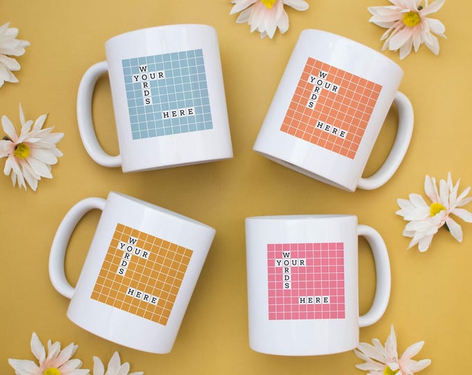 Personalized Crossword Mug, Custom Puzzle Coffee Cup