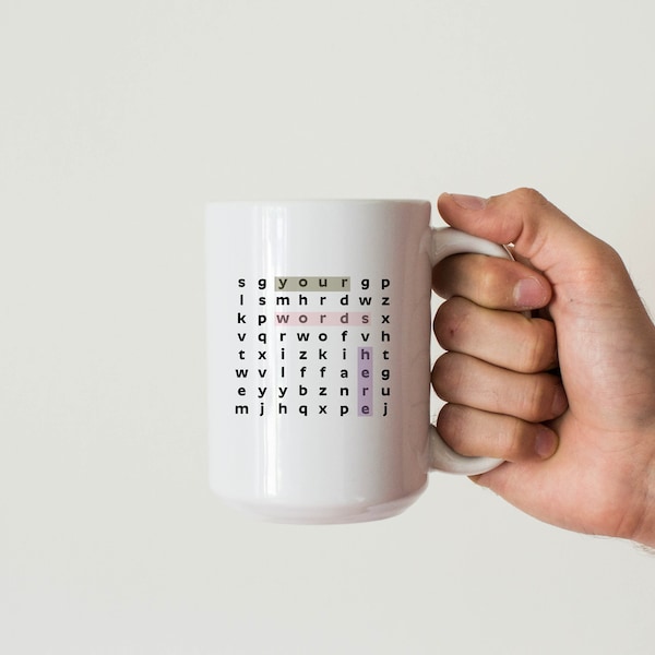 Custom Word Search Mug, Personalized Word Search Mug, Custom Affirmation Mug, Personalized Text Mug